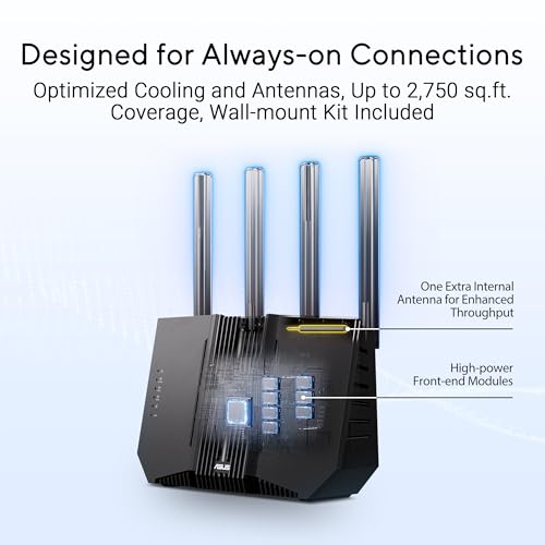 ASUS RT-BE92U BE9700 Tri-Band WiFi 7 Router, Supports New 320MHz Bandwidth & 4096-QAM, MLO, AI WAN Detection, AiMesh Support, Subscription-Free Network Security & Comprehensive VPN Features 5