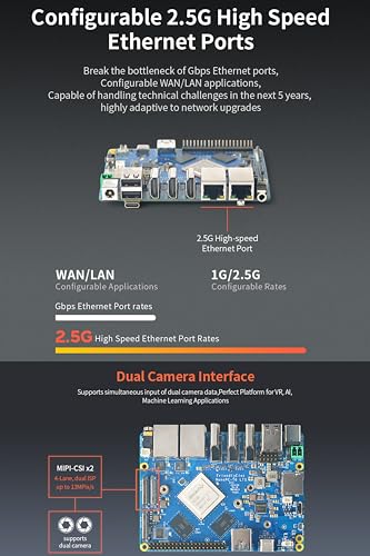 NanoPC-T6 LTS Mini Computer WiFi Router, Office Home Smart IoT Gateway, Rockchip RK3588 CPU 6Tops NPU, with 2X PCle 2.5G Ethernet Port for AI edge computing, Support M.2 NVMe SSD Module (8+64GB) 4