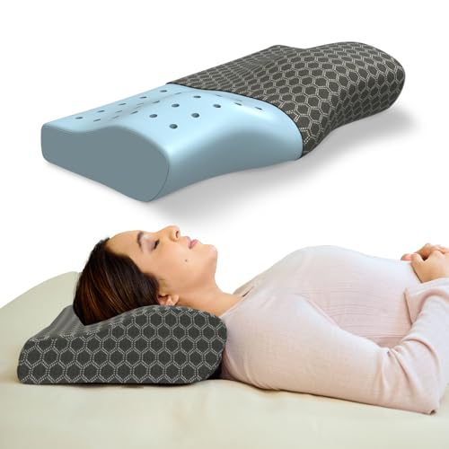CareFoam Cooling Gel Memory Foam Cervical Neck Pillow | 2 Years Warranty | Pain Relief Sleep, Improves Posture Spinal Alignment, Neck Pain Relief |19 x 12 x 4 Inch| Black Jacquard Cover | Pack of 1 1