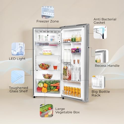 Haier 190L 2 Star Direct Cool Single Door Refrigerator | Toughened Glass Shelves | Fast Ice Making in Just 60 minutes | Large Veg Box| Easy Clean Back (HED-202TMSA-N, Moon Silver) 5