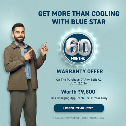 Blue Star 1.5 Ton 5 Star, 60 Months Warranty, Wi-Fi Smart Inverter Split AC (Copper, Convertible 5 in 1 Cooling, AI Pro, DigiQ Hepta Sensors, 4 Way Swing, IE518ZNURS, White) 2