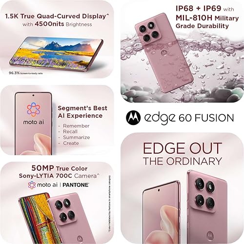 Motorola Edge 60 Fusion 5G (Pantone Zephyr, 8GB RAM, 128GB Storage) | 6.67" pOLED Display | IP68 | 50MP+13MP Rear | 32MP Front Camera | MediaTek 7400 Processor| 5500mAh Battery | 68W Turbo Charger 2