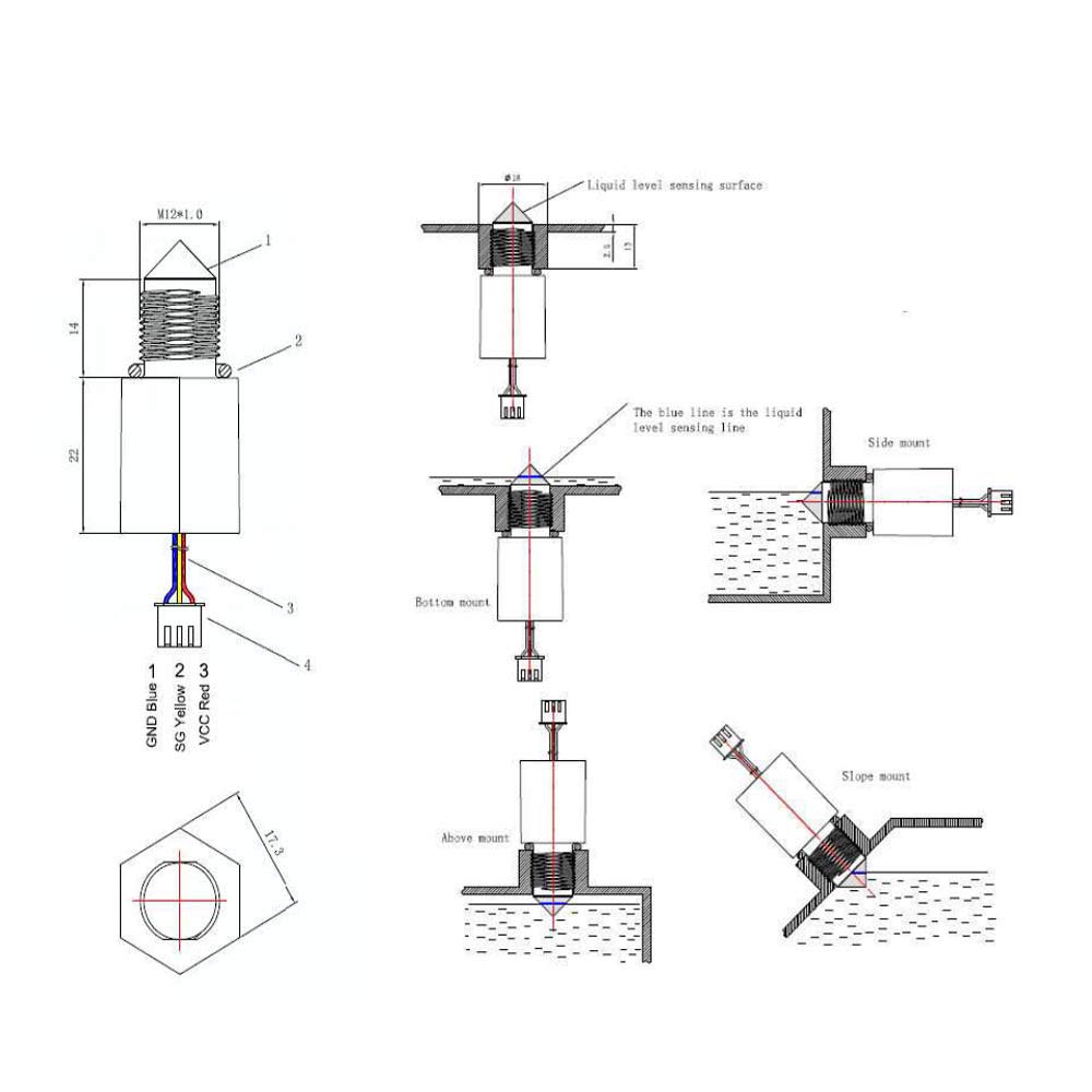 EPTTECH FS-IR1902D PNP-NO Optical Infrared Water Oil Fuel Fluid Diesel Liquid Level Sensor Switch 5 to 24VDC,Pack of 3 6
