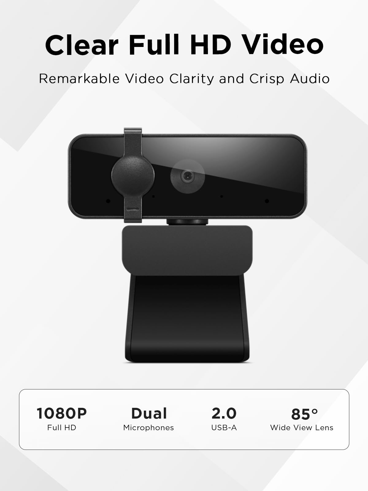 Lenovo Essential FHD Webcam Gen 2, Full HD, 1080p, Dual Microphones, 85 Degree FOV, 30 fps, USB-A Connection, Bulit-in Manual Privacy Shutter, Black 3