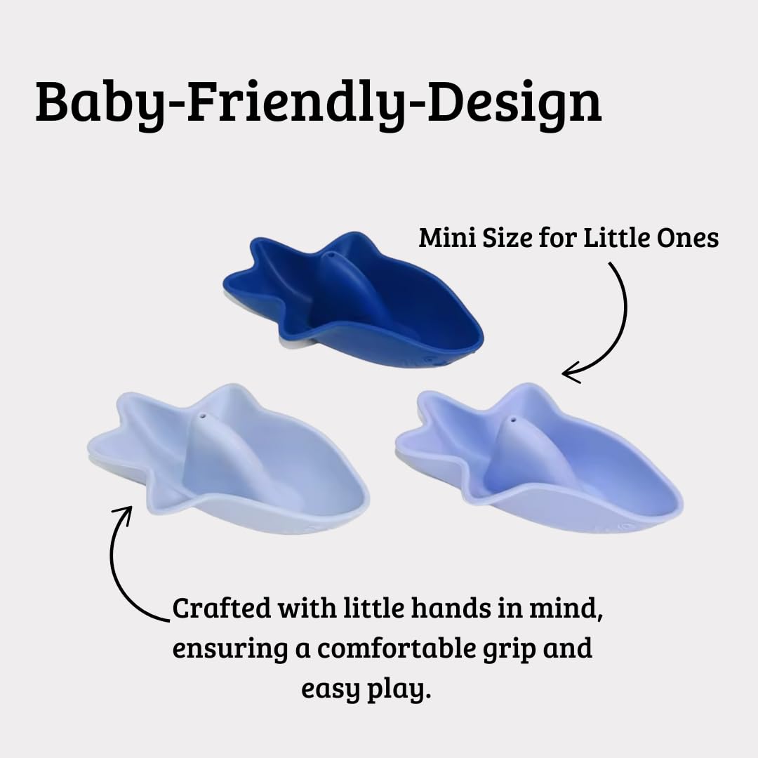macoam Little Sharks Bath Toy Set – 3-Piece Silicone Bathtub Toy Set for Babies & Infants | Soft, Safe Baby Sensory Toys | Shark Toys for Toddlers (Blue) 3