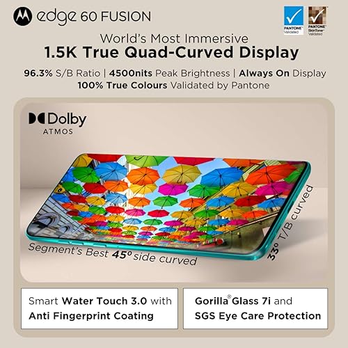 Motorola Edge 60 Fusion 5G (Pantone Zephyr, 8GB RAM, 128GB Storage) | 6.67" pOLED Display | IP68 | 50MP+13MP Rear | 32MP Front Camera | MediaTek 7400 Processor| 5500mAh Battery | 68W Turbo Charger 4