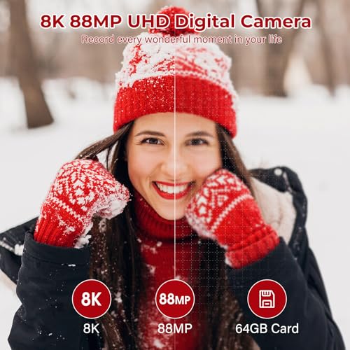 8K Digital Cameras for Photography - WiFi 88MP Autofocus Vlogging Camera for YouTube with 3" 180° Flip Screen - UHD Video Camara Gifts for Beginner Photographer with 18X Zoom, Lens Hood, 64GB Card 2
