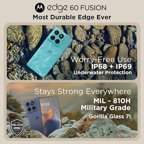 Motorola Edge 60 Fusion 5G (Pantone Zephyr, 8GB RAM, 128GB Storage) | 6.67" pOLED Display | IP68 | 50MP+13MP Rear | 32MP Front Camera | MediaTek 7400 Processor| 5500mAh Battery | 68W Turbo Charger 6
