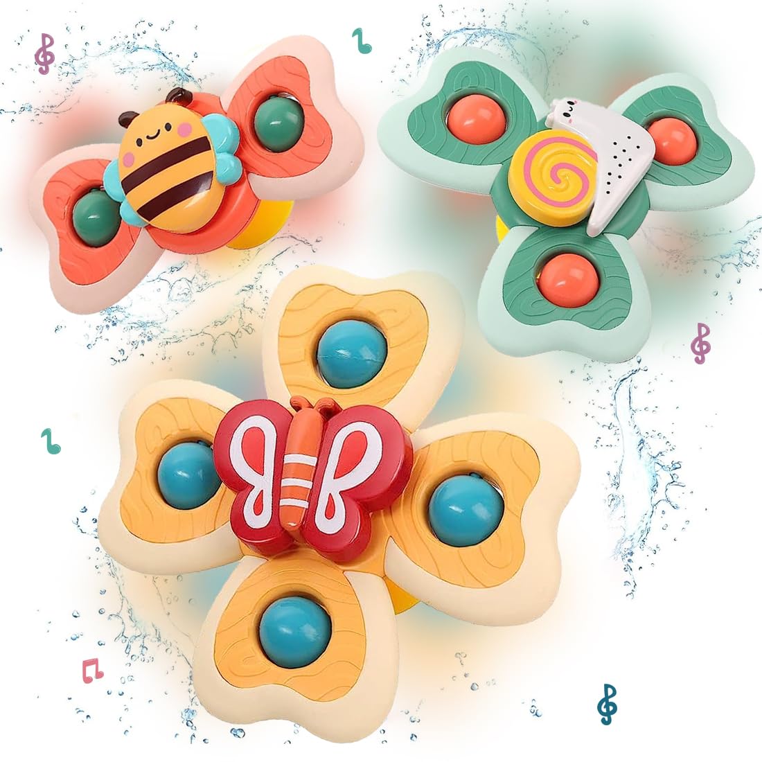 Wembley Suction Spinner Toy for Baby Bath Toys for Kids | Fidget Spinner Spinning Sensory Toddler Water Toy Sticks to Car Window Table High Chair Flight Travel Toy| Birthday Return Gift for Kids 3 Pcs 1