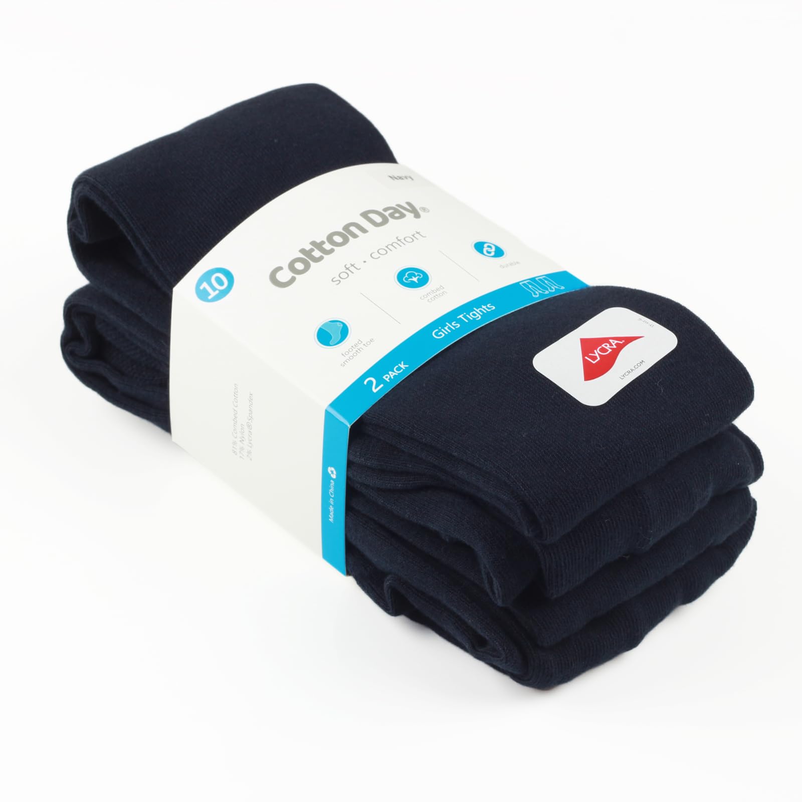 COTTON DAY 2 Pack Kids Girls School Dress Cotton Tights 6-8 Years (Navy Blue, Size 8) 4