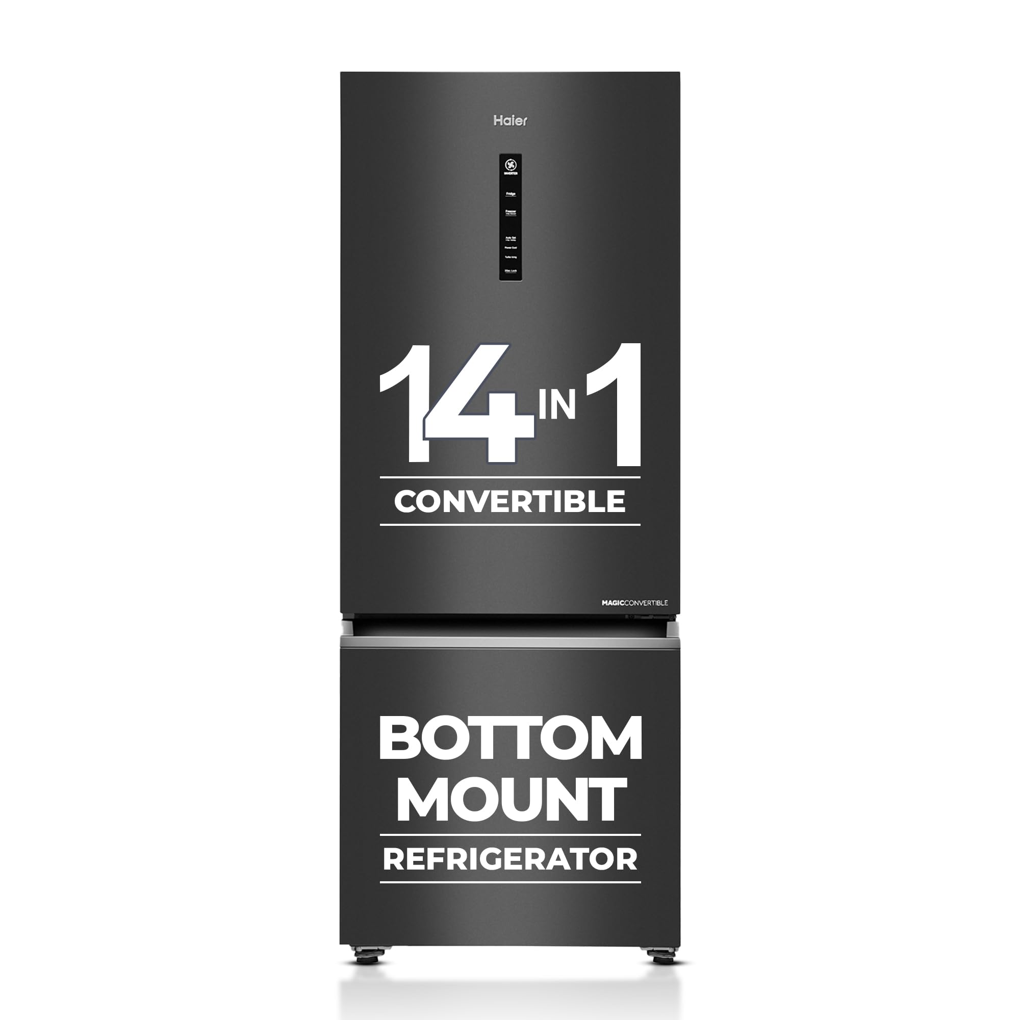 Haier 325 L 3 Star Frost Free Bottom Mount Double Door Refrigerator|Convertible 14-in-1|Jhukna Mat-Bottom Freezer|Digital Display Panel|Triple Inverter|Twist Ice Maker (HEB-333GB-P, Graphite Black) 1