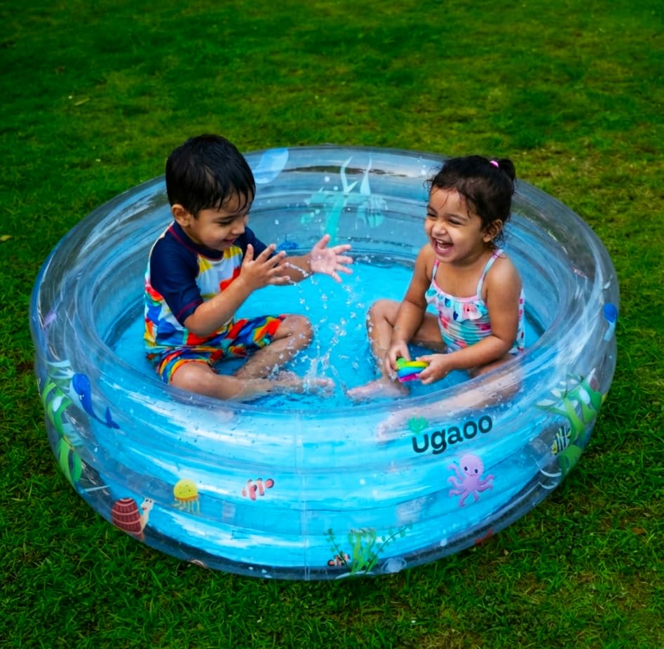 Ugaoo Swimming Pool for Kids 3-4 Years | 3 feet Round 3-Ring Pool with Dual-Layer Inflatable Bottom | 7P Phthalate-Free PVC | Strong, Comfy & Easy to Use | for Balcony & Garden Play 1