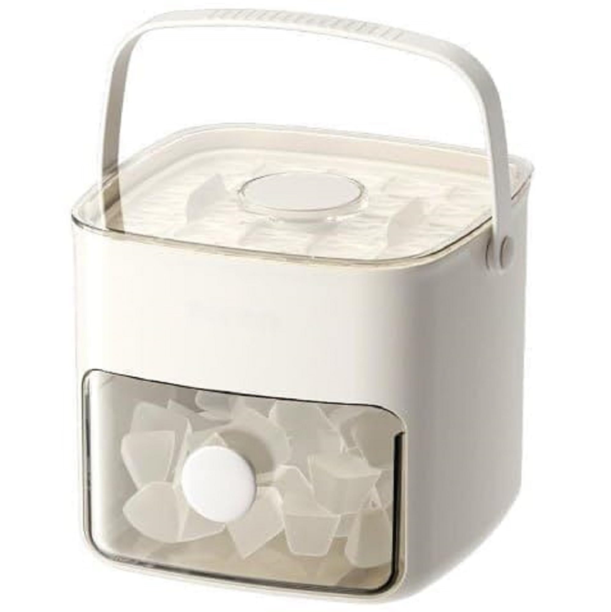 Ice Cube Maker Storage Box with Push Release Lid, Removable Ice Trays, Front Pull-Out Ice Bin, Carry Handle, Includes Scoop 1