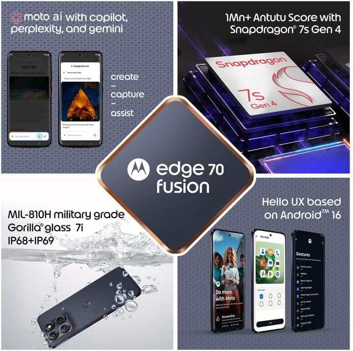 Motorola Edge 70 Fusion 5G (Pantone Silhouette, 8GB RAM, 128GB Storage) | AI Features | 6.78-inch 144Hz AMOLED | Snapdragon 7s Gen 4 | 50MP + 13MP Camera | 32MP Selfie | 7000mAh | 68W TurboPower 5
