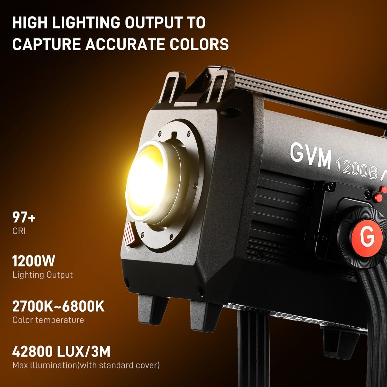 GVM 1200B AIO LED Video Light + 3X Optical Intensifier, 1200W Photography Lighting, 42800lux lux, Triple Brightness with Intensifier, 2700K-6800K, Bluetooth Control for Filmmaking Live Broadcast 6