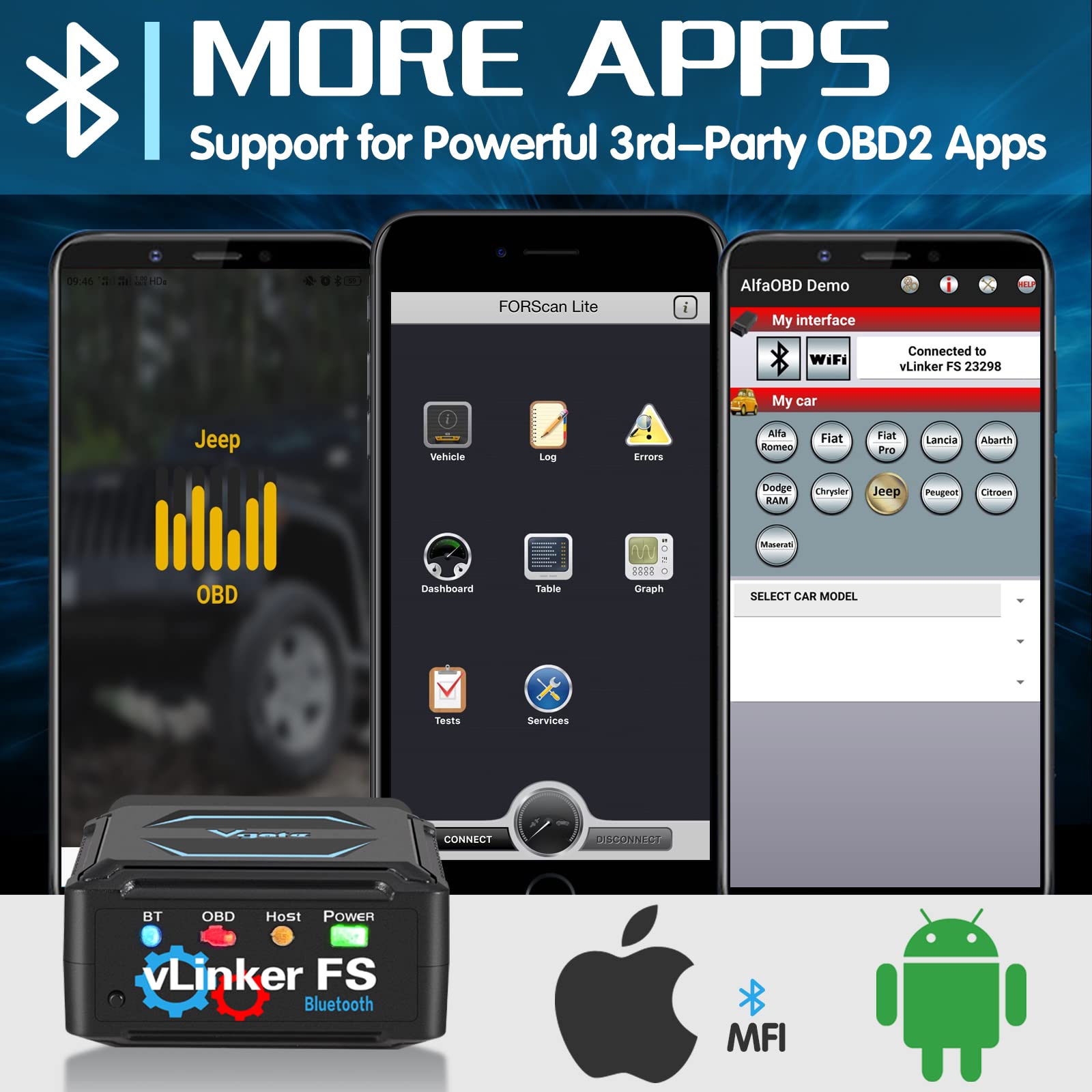 Vgate vLinker FS Bluetooth OBD2 Diagnostic Scan Tool, OBDII Car Code Reader for iOS, Android & Windows 5