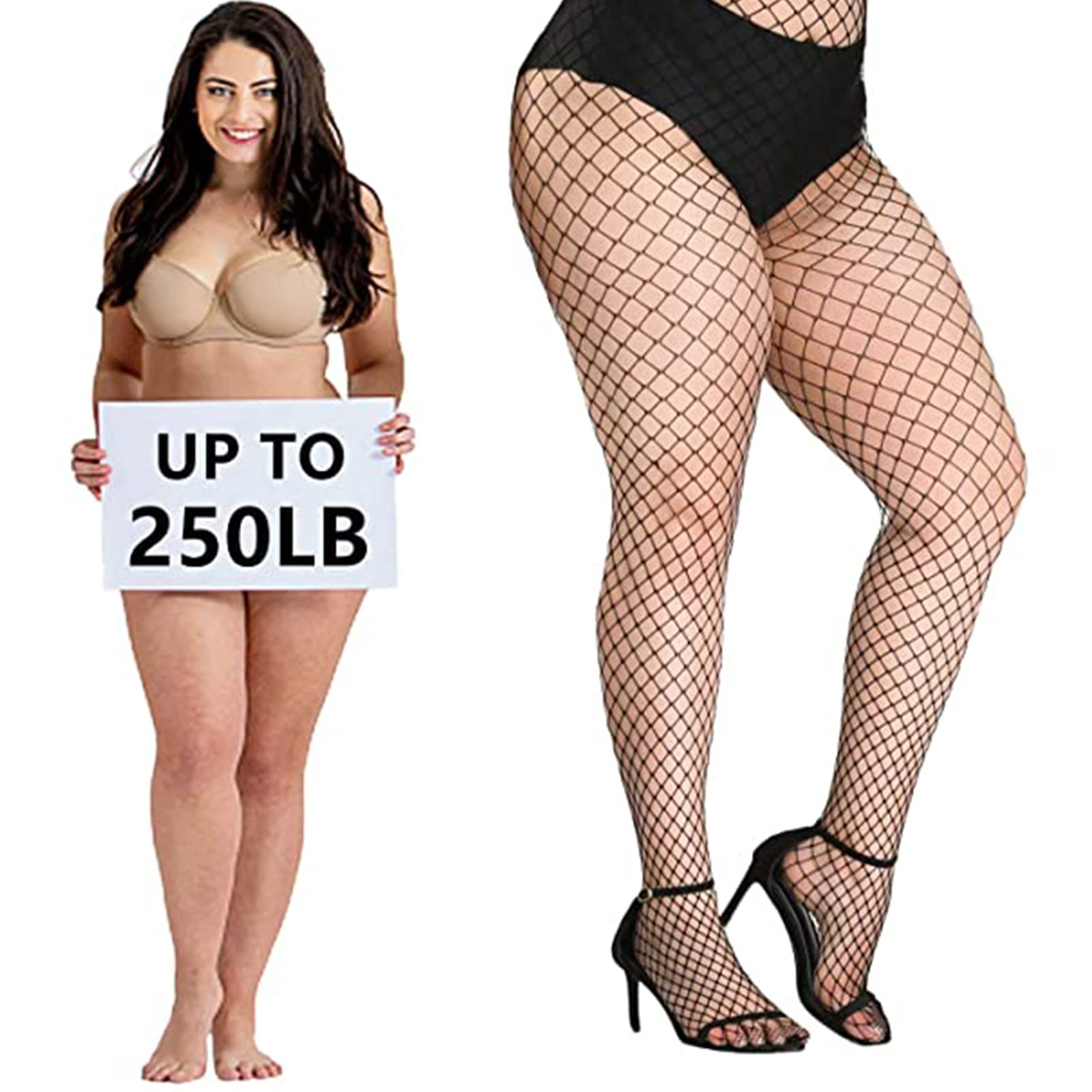 Buauty 3 pcs black fishnet stockings for women, fishnet tights plus size one size fit all 3