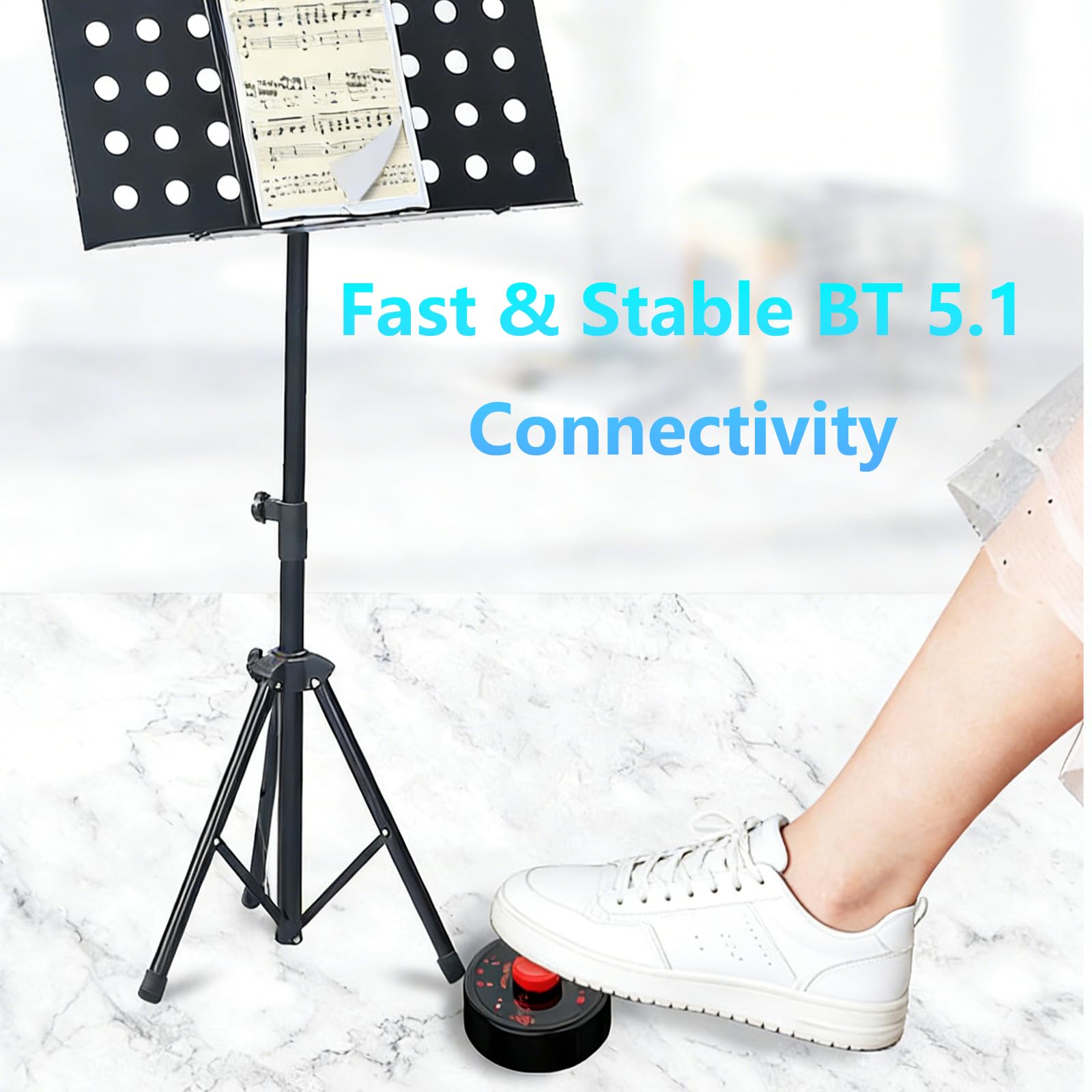 Wireless Page Turner Pedal, Bluetooth Page Turner, Portable Smart Bluetooth Music Foot Pedal, Hand Free Sheet Music Reading Page Turns for iPad Tablet Android IOS Phones Music Scores E-books PPT 6