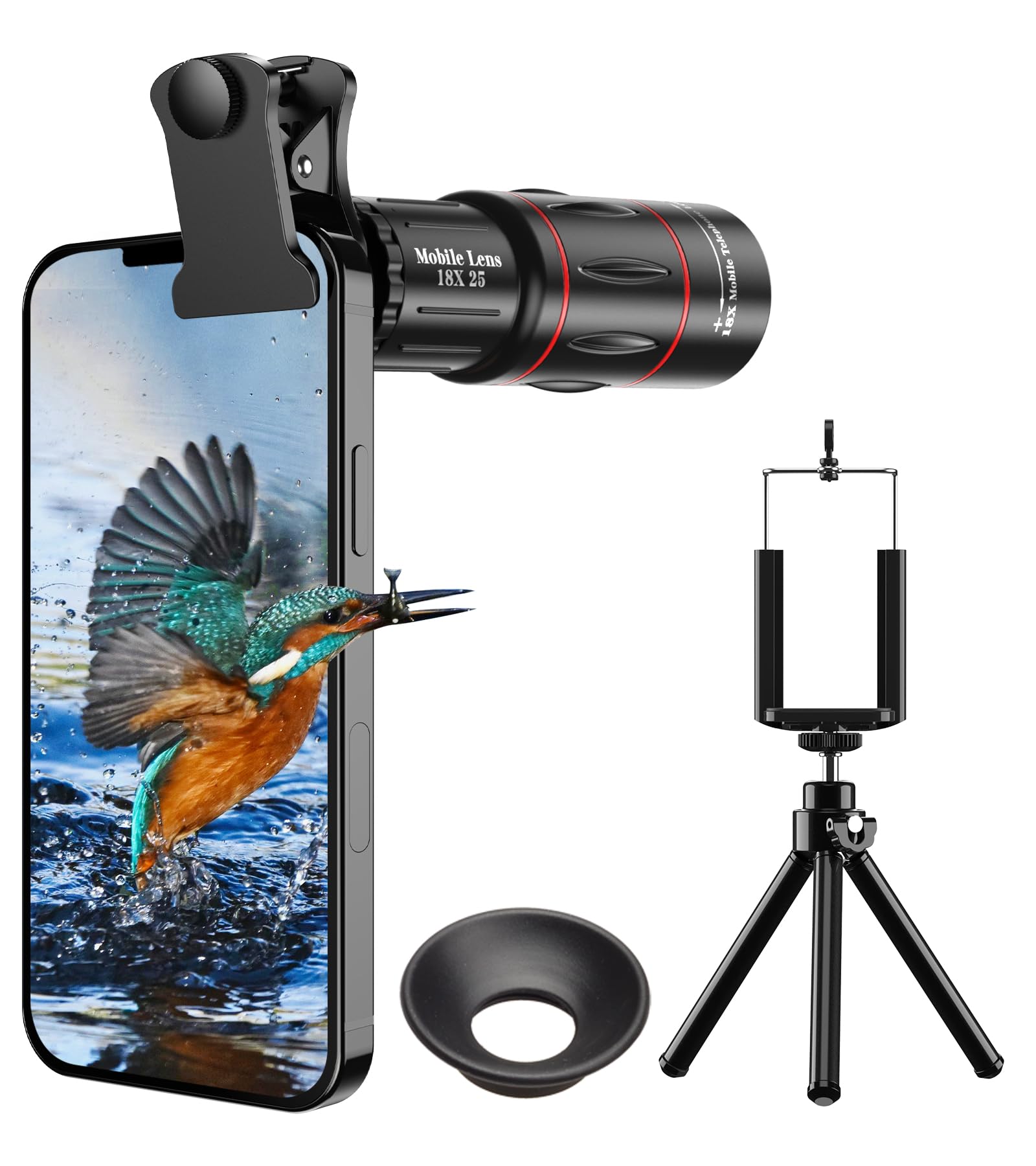 Evil Eye 18X Telephoto Lens, HD Telephoto Mobile Cell Phone Lens with Tripod, BAK4 Prism/FMC Lens, Lens Attachment for Android & iPhone, Samsung and Most Smartphone 1
