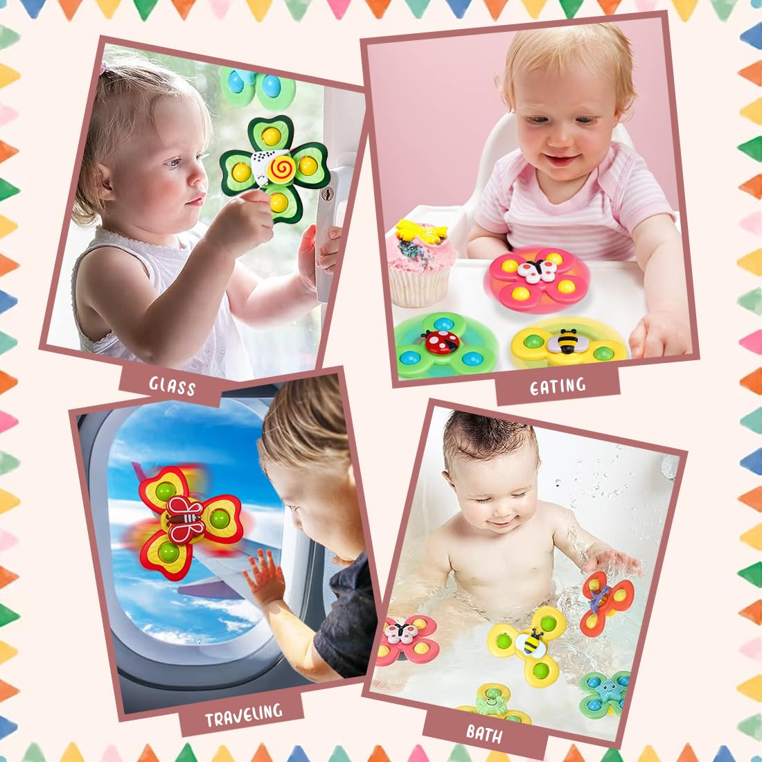 Wembley Suction Spinner Toy for Baby Bath Toys for Kids | Fidget Spinner Spinning Sensory Toddler Water Toy Sticks to Car Window Table High Chair Flight Travel Toy| Birthday Return Gift for Kids 3 Pcs 5