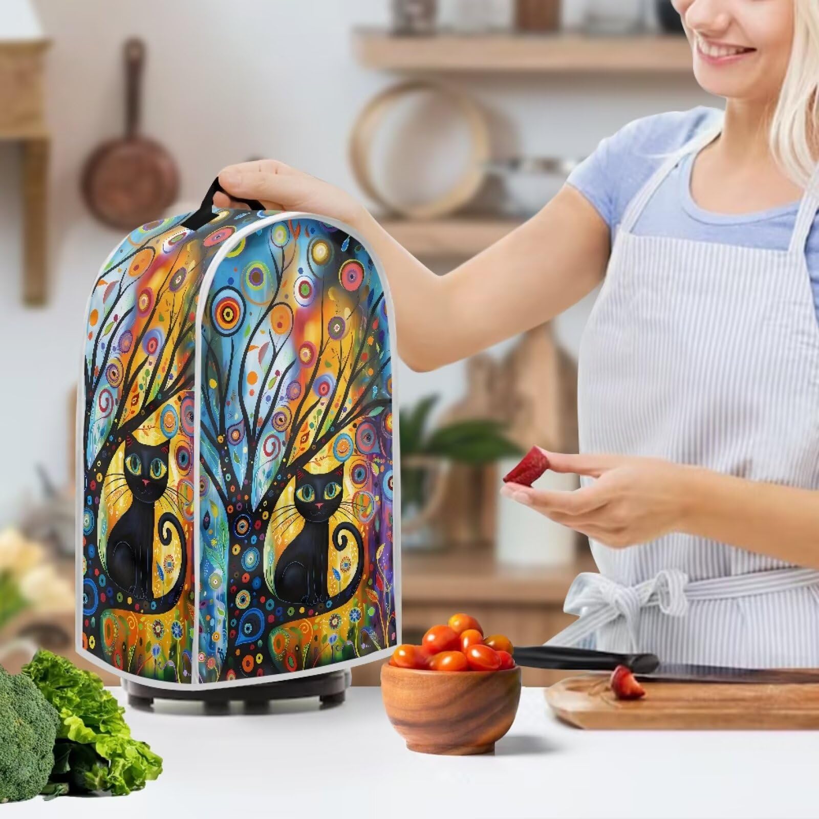 PJHEQOXE Modern Art Cat Print Blender Cover Small Kitchen Appliance Covers Stand Mixer Coffee Juicer Maker Blender Dust Cover and Fingerprint Protection 4