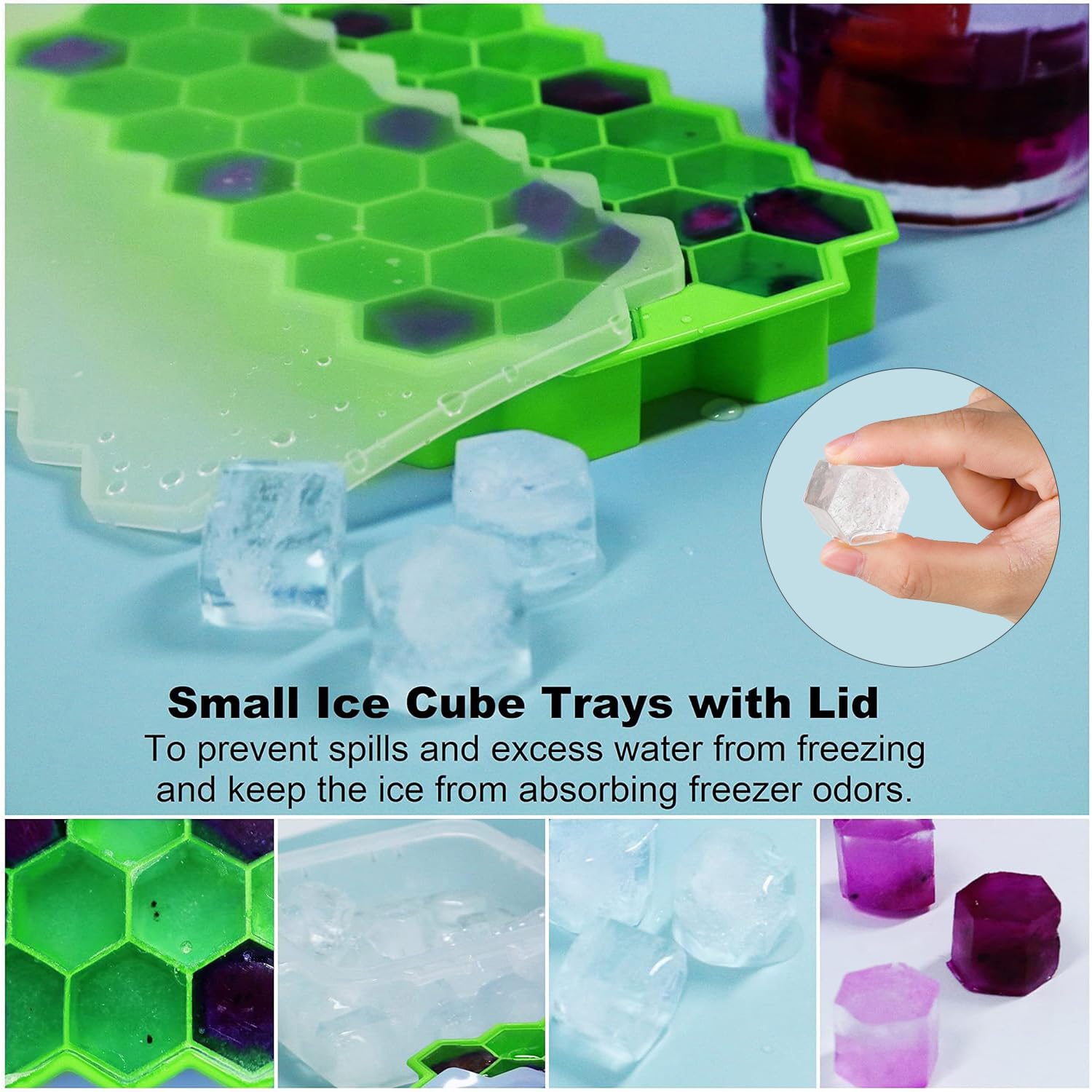 Ice Cube Trays for Freezer with Lid-37 Grid 4pcs Multicolor Silicone Ice Cube Tray with Lid for Small Ice Cube Molds,Easy-Release Reusable Ice Cube in Ice Bucket for Iced Coffee Cup 6