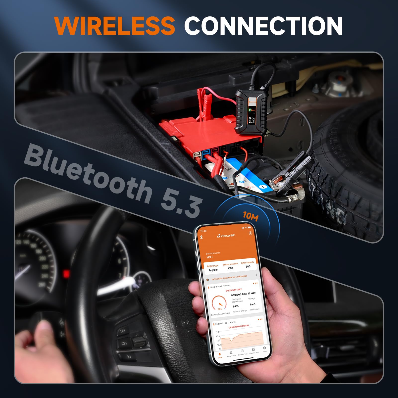 FOXWELL NT726 OBD2 Scanner with FOXWELL BT60 6V 12V Car Battery Tester 6