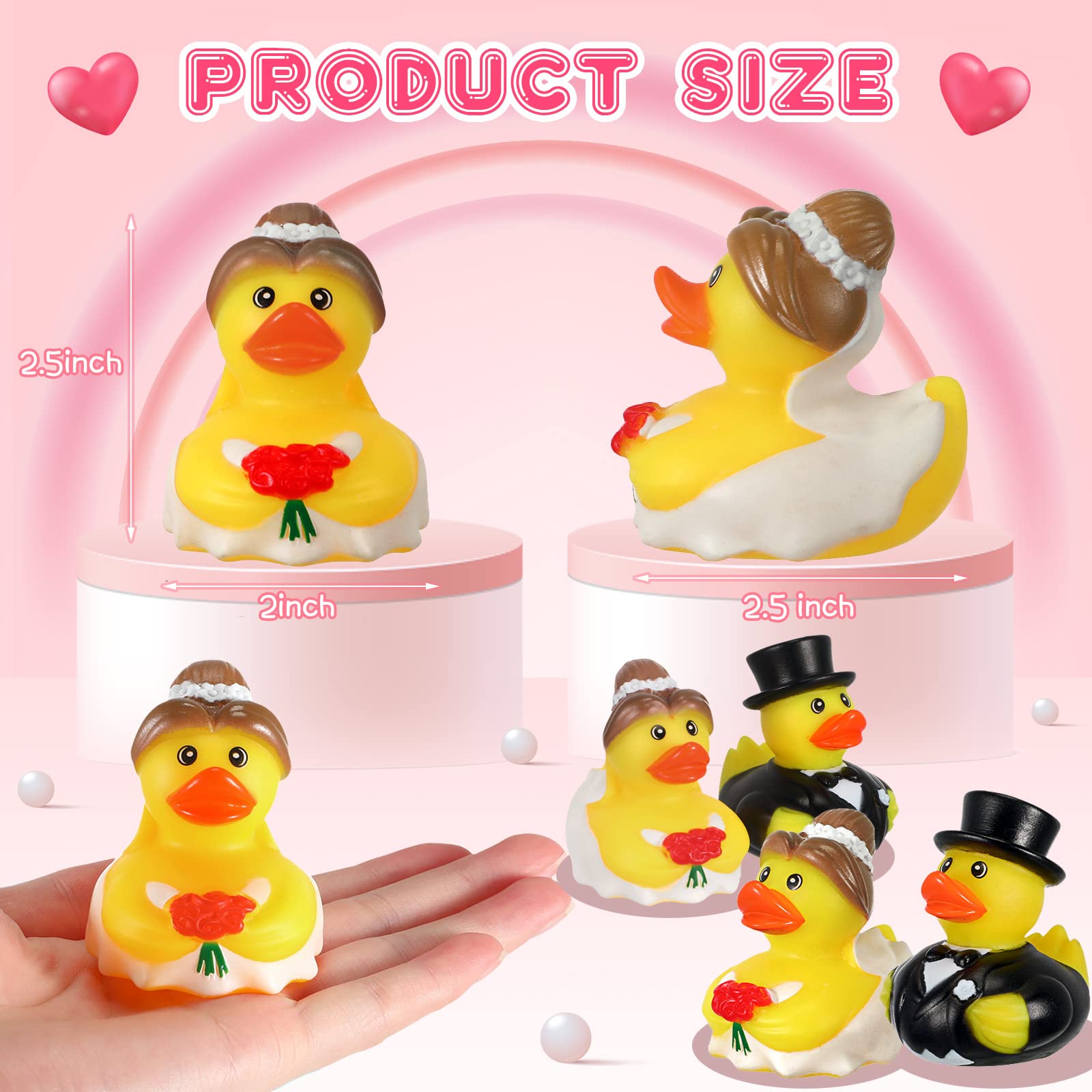 Jerify 48 Pcs Bride Groom Duck Bath Toy 2.5 Inch Wedding Rubber Duck Marriage Mini Ducks for Ceremony Baby Bridal Shower Gift Souvenir 3