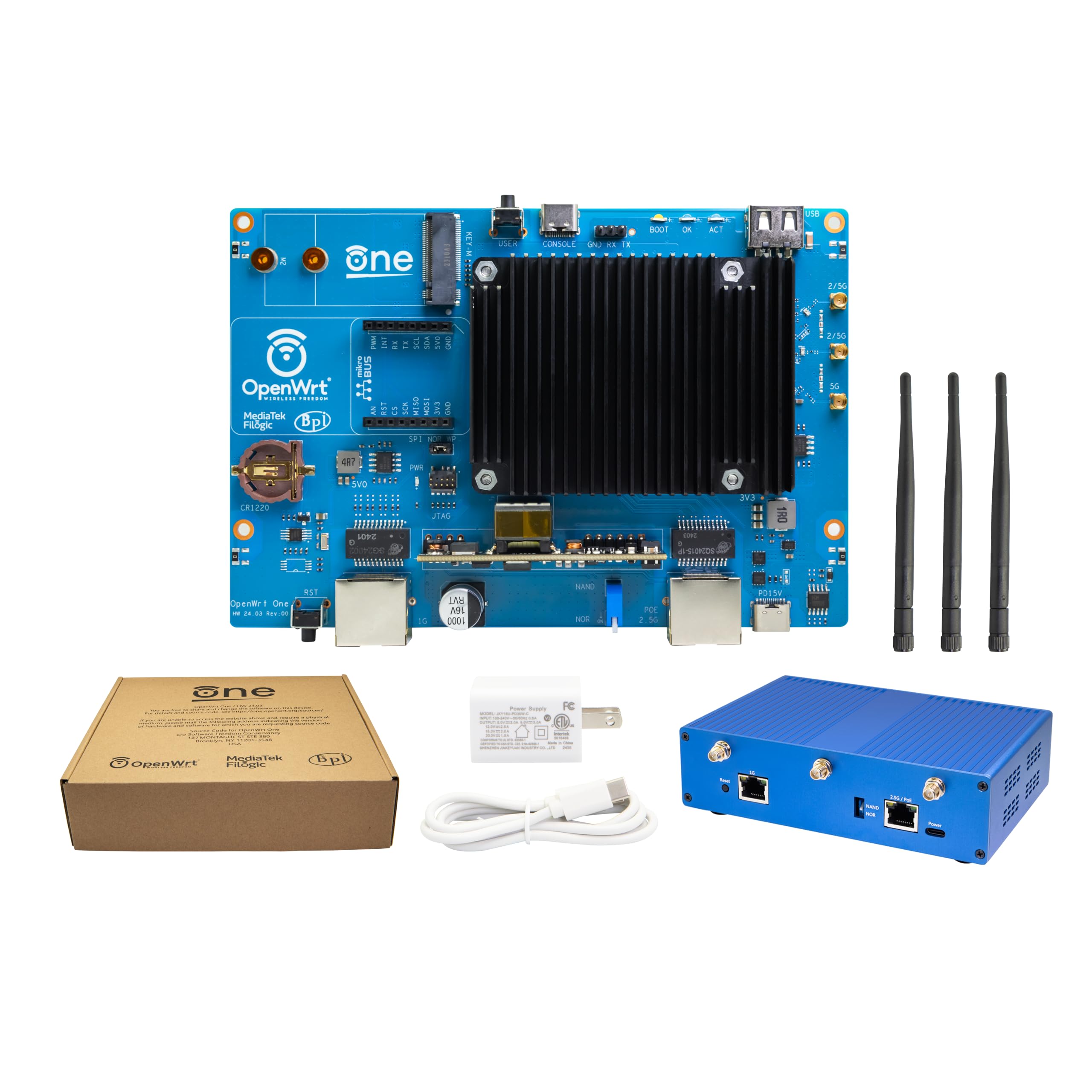 WayPonDEV Banana Pi WiFi 6 OpenWrt One Router Board, Wireless Dual Band Internet Router, MediaTek MT7981B SoC 1GB DDR4 RAM, Integrated 1x 2.5GbE WAN Gigabit LAN RJ45 Port, Support AP, WPA,WPA2,WPA3 1