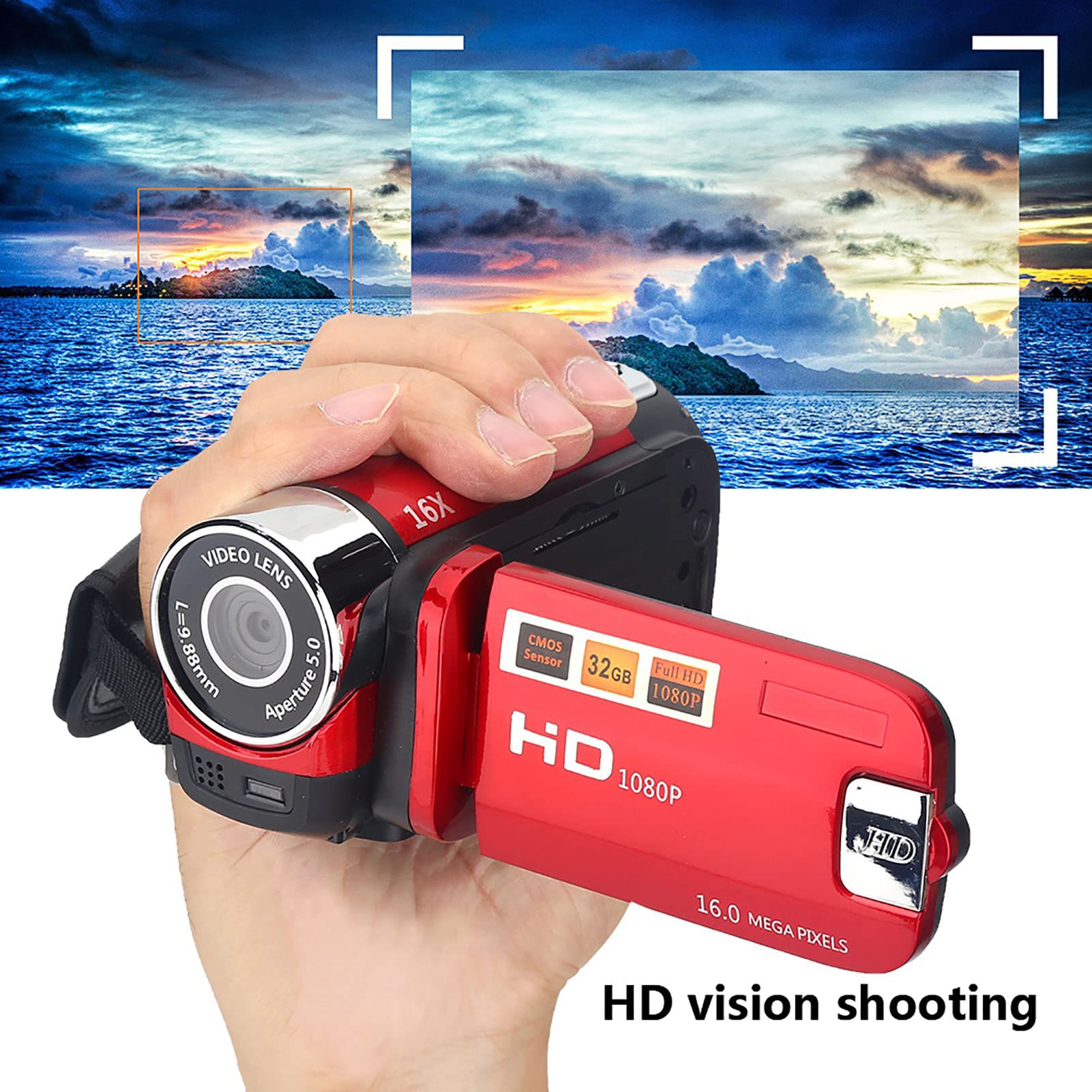 Digital Camcorder, Full HD 270° Rotation 1080P 16X High Definition Video DV Camera Professional Shooting Video Camera for Home Party Outdoor Picnic Camping(red, U.S. regulations) 3
