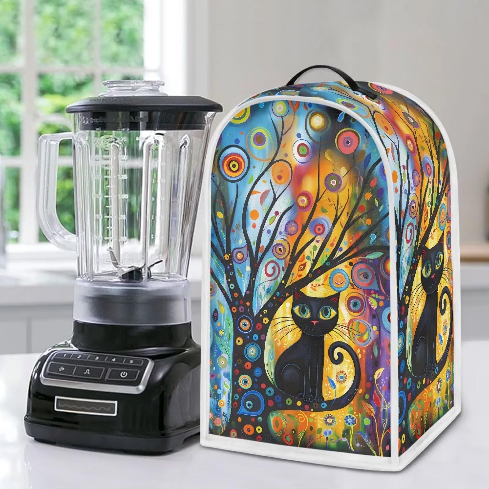 PJHEQOXE Modern Art Cat Print Blender Cover Small Kitchen Appliance Covers Stand Mixer Coffee Juicer Maker Blender Dust Cover and Fingerprint Protection 6
