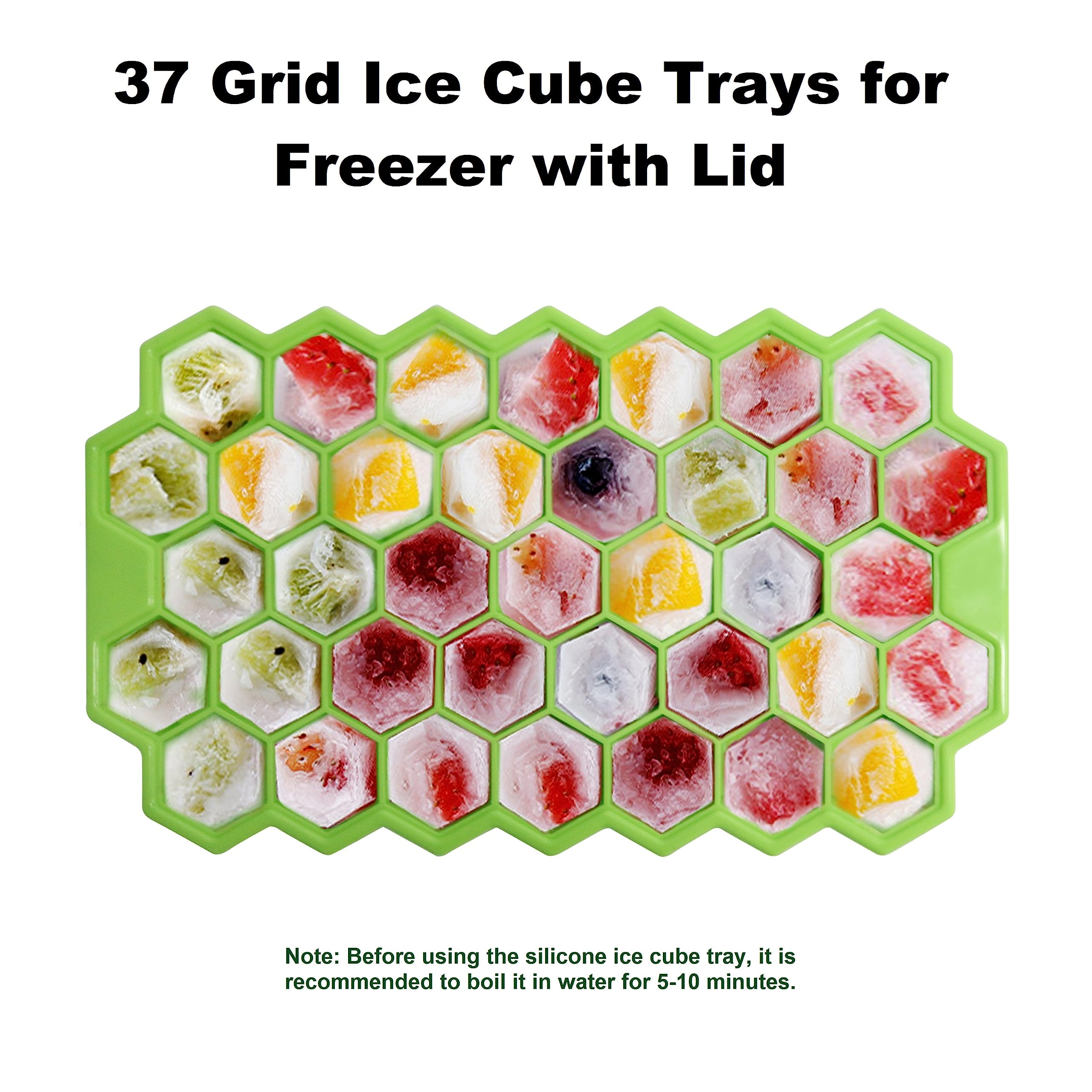 Ice Cube Trays for Freezer with Lid-37 Grid 4pcs Multicolor Silicone Ice Cube Tray with Lid for Small Ice Cube Molds,Easy-Release Reusable Ice Cube in Ice Bucket for Iced Coffee Cup 3