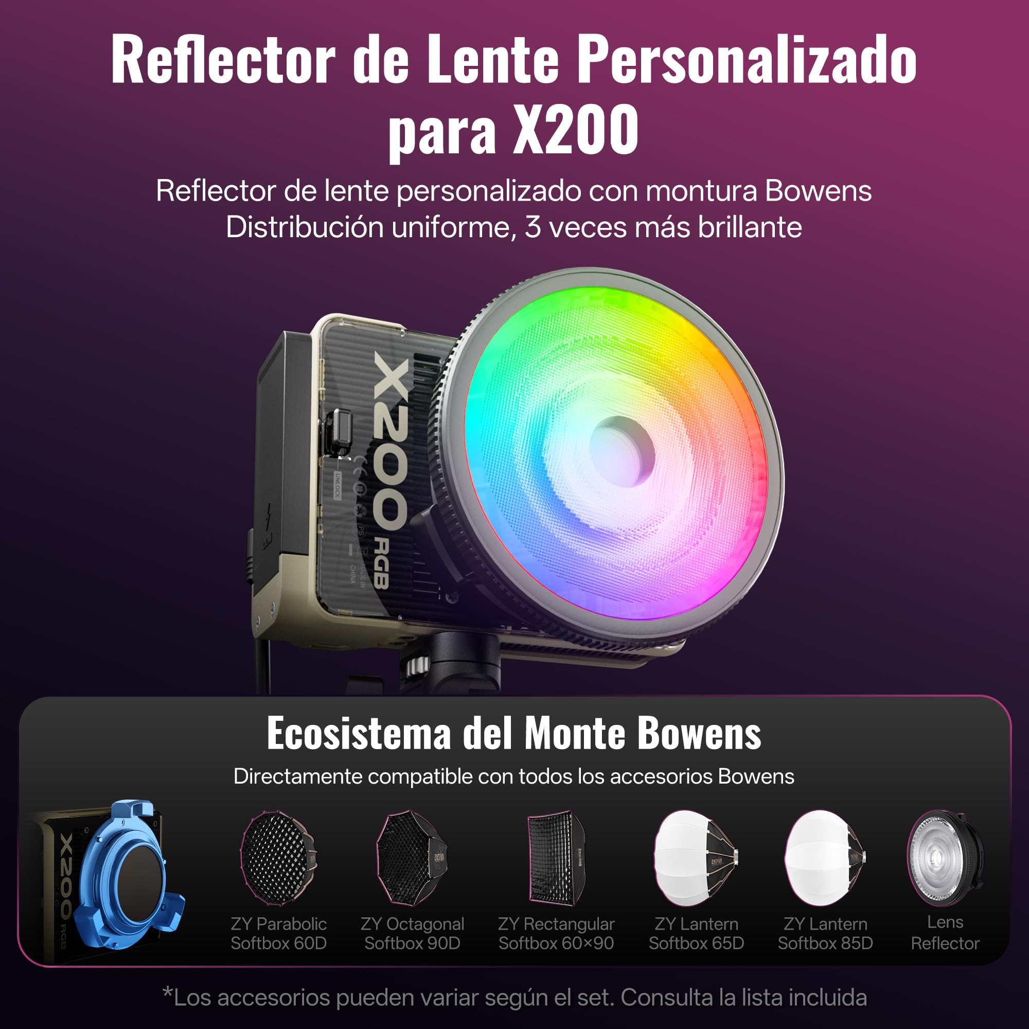 ZHIYUN MOLUS X200 RGB Combo 200W Video Light [Official] +35"/90cm Octagonal Softbox Quick Release Bowens Mount Softbox Handheld Professional Photography Lighting Portable Continuous Output Lighting 4