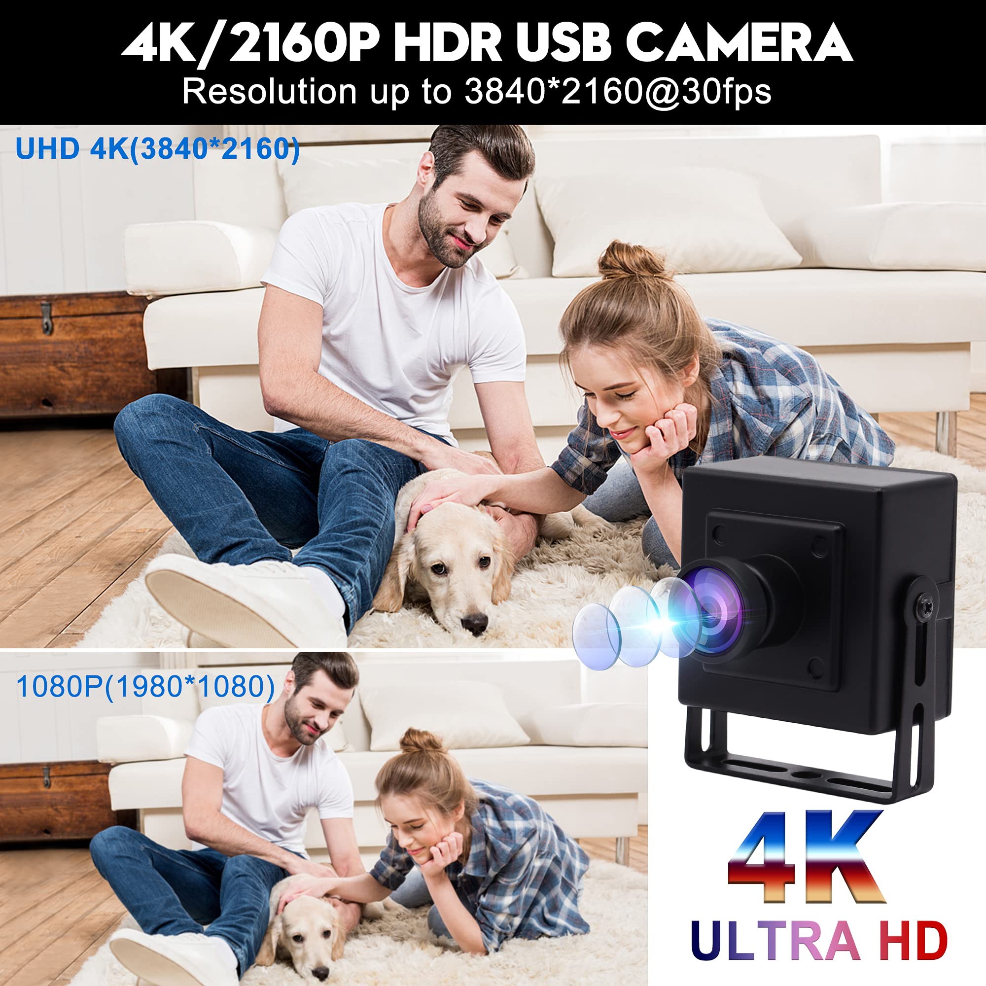 ALPCAM 4K Ultra HD Webcam High Resoulution 2160P USB Camera with 170 Degree Fisheye Lens,IMX317 Sensor USB Camera Support OPENCV for Windows/Linux/OBS/Mac/Raspbeery Pi 3
