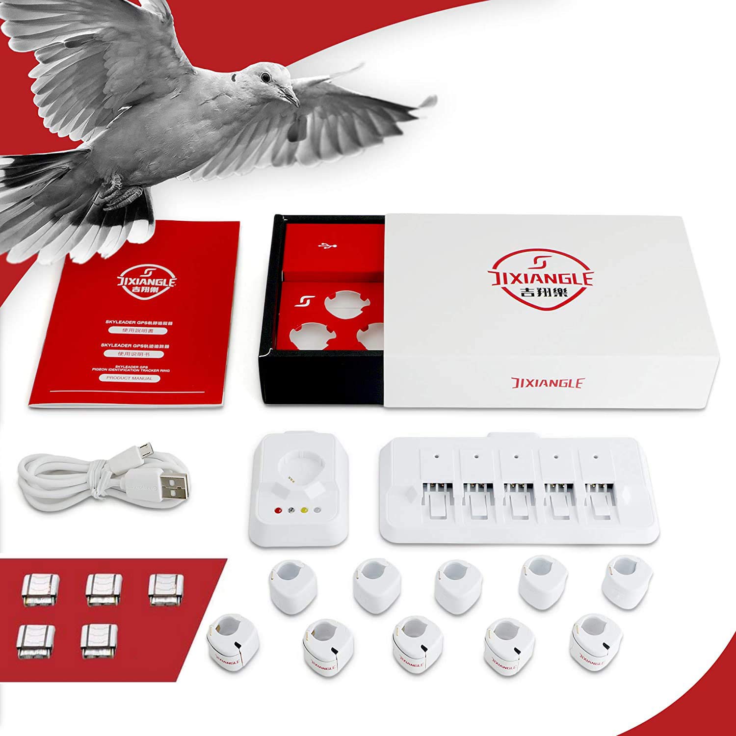 JIXIANGLE SKYLEADER Pigeon Racing GPS Tracker- Great and Accurate Accessories with Google map embeded/ Mutiple Languages, Pigeon Ring Size 11mm